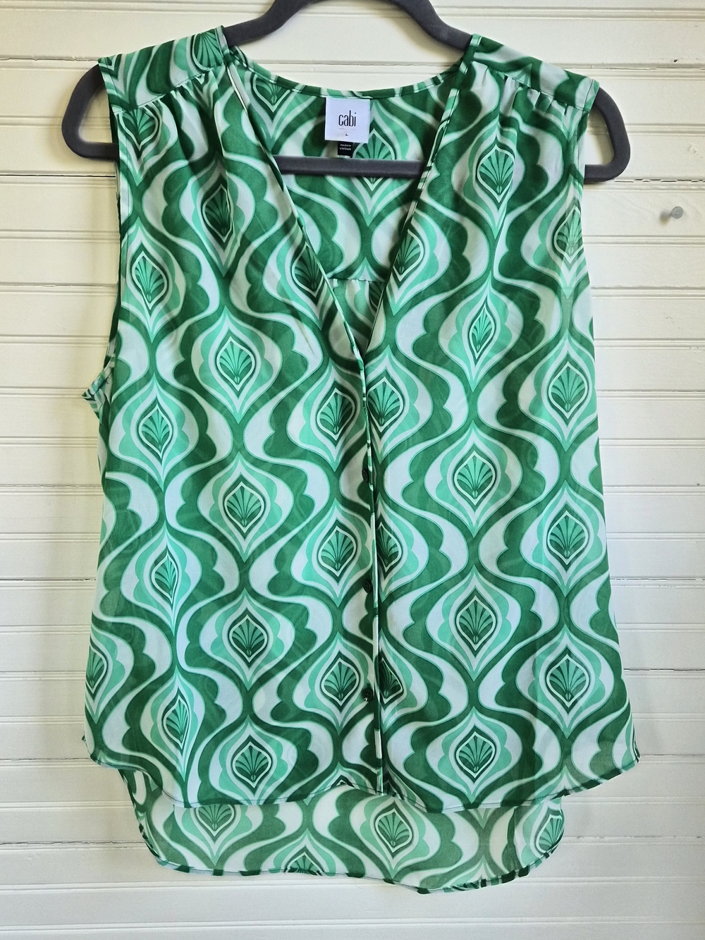 Cabi NWOT Green Swirl Top - L